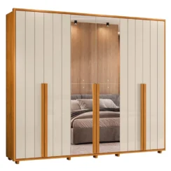 Guarda-Roupa Moderno Volpi 6 Portas, Espelhos e Cabideiros Retráteis